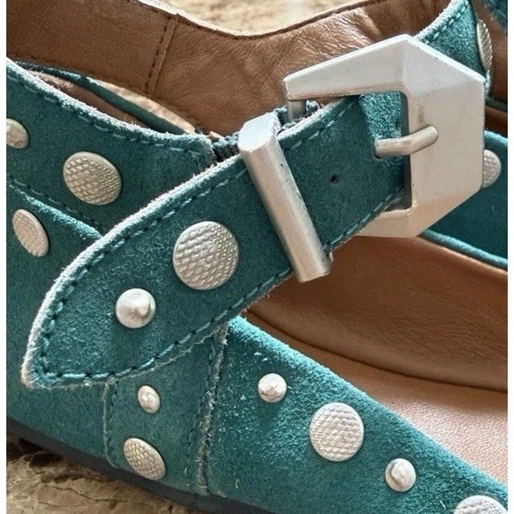 Free People Mystic Studded Mary Jane Ballet Flats Teal Green Suede - Picture 6 of 10
